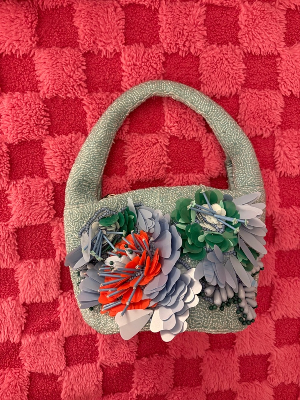 Embellished Mint Green Floral Handbag